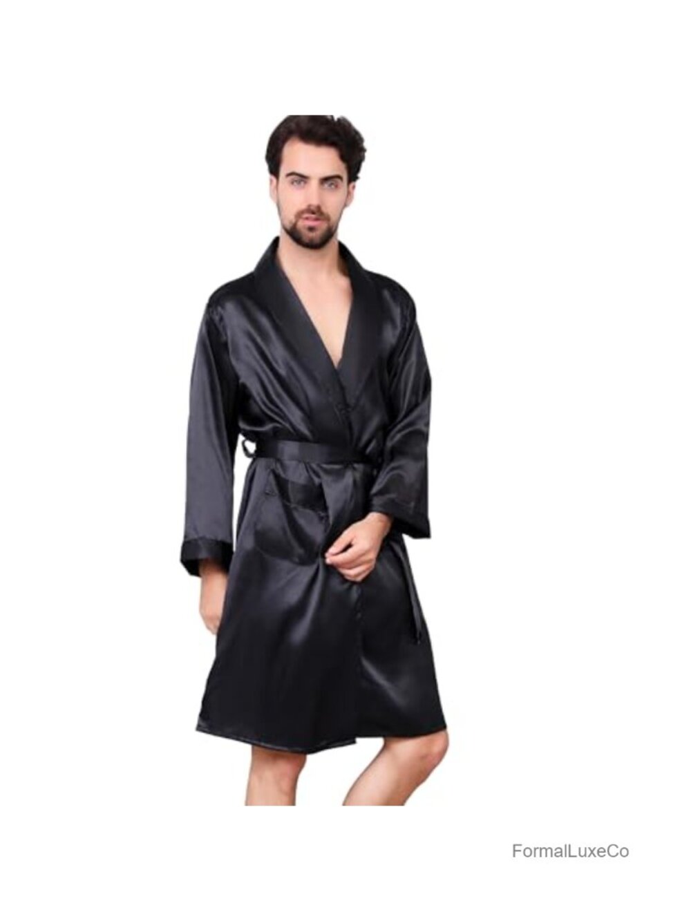 Men's Satin Robe Silk Kimono Bathrobe Long Sleeve Spa Lounge